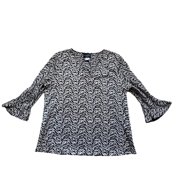 Brittany Black Top Animal Print, 3/4 Sleeve Black & Cream Size 1X - Picture 2 of 7